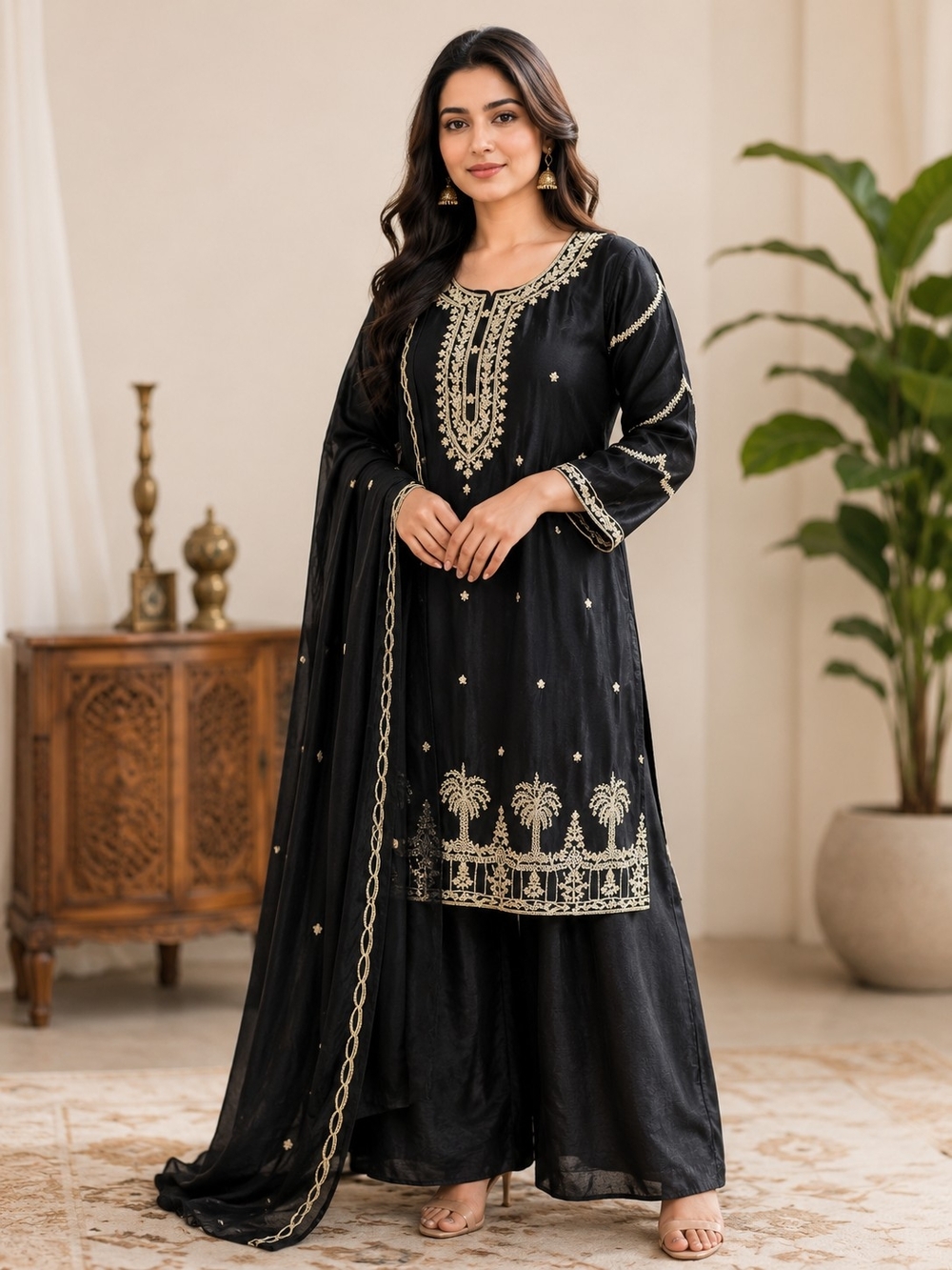 Embroidered Black Women's Sharara Suit